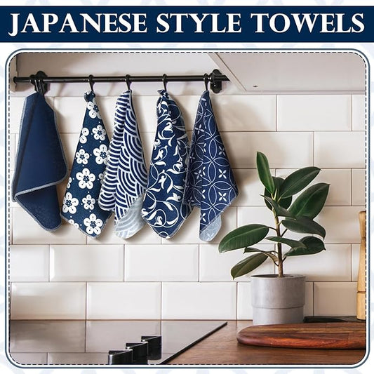 36 Pack Japanese Reusable Cleaning Cloths Washable Cotton Kitchen Towels for Home (Blue)
