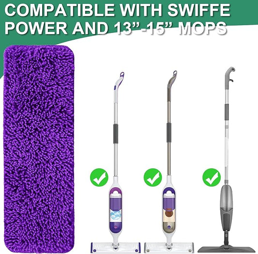 Aifacay Reusable Mop Pad for Swiffer PowerMop, 4 Pack Mop Refill Pads for Swiffer PowerMop Refills Multi-Surface Pads 15" Microfiber Spray Floor Mops Replacements Pad Washable-Purple