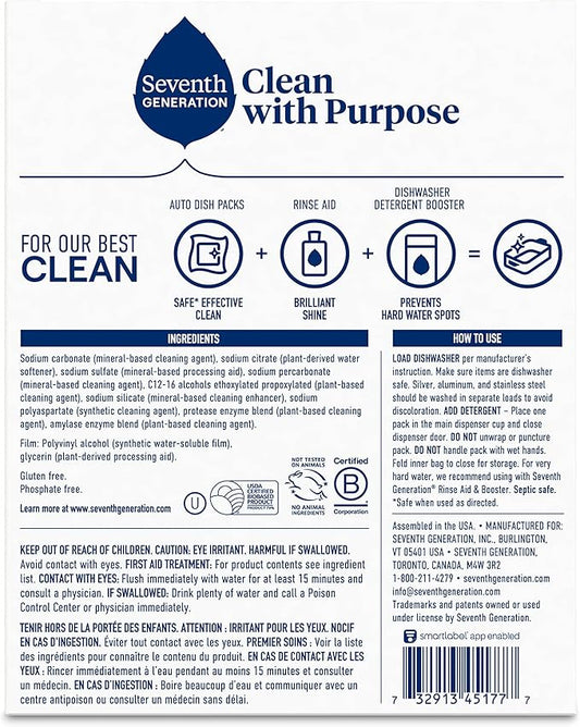 Seventh Generation Dishwasher Detergent Packs Free & Clear Pack of 2 for sparkling dishes Dishwasher tabs 45 count