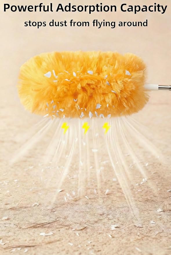 Heavy Duty Duster Refills, Disposable Dusters Kit for Cleaning Dusting Furniture Blind Ceiling Fan, Multi Surface 360 Feather Duster(10)+3FT Extended Handle(1) (Orange)