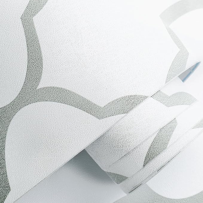 GloryTik Grey and White Peel and Stick Wallpaper Modern Trellis Contact Paper Removable Self Adhesive Geometric Waterproof Wall Paper for Bathroom Cabinets Living Room Wall Decor Vinyl Roll 17.7"x118"