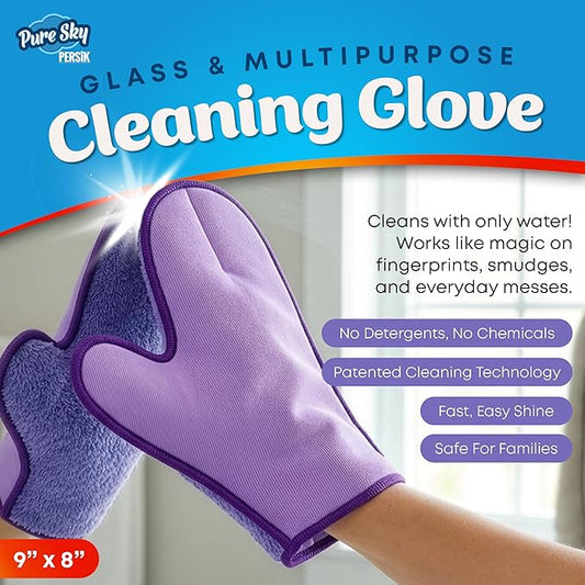 persik Pure-Sky Ultra Microfiber Cleaning Glove – JUST ADD Water No Detergents Needed - 2-in1, Combination for Glass and Multipurpose – Streak Free Magic Window Polishing Glove - Removes Stains, Dust