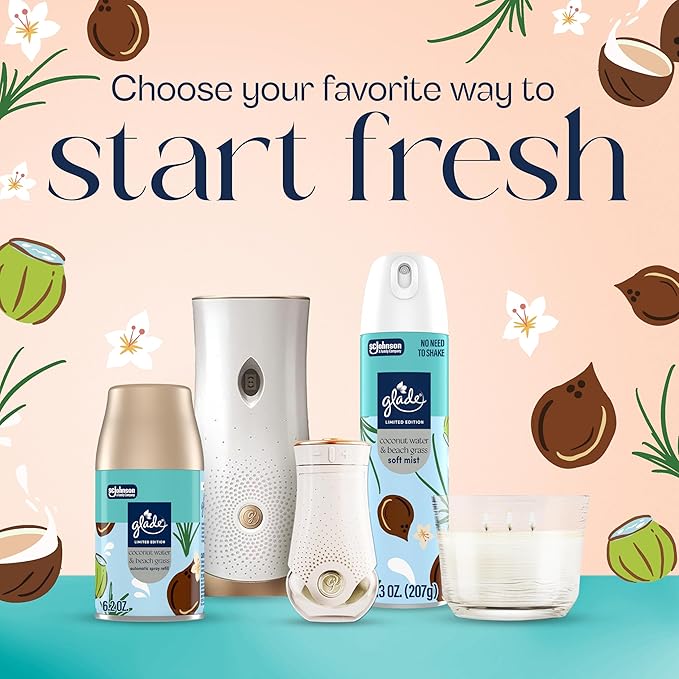 Glade Odor Fighting Soft Mist Air Freshener Room Spray, Coconut Water & Beach Grass, 7.3 oz., 6 count