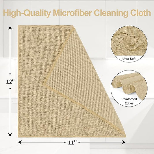 HOMERHYME Microfiber Cleaning Cloth, 12 Pack Biege Cleaning Rags,12" X 11" Lint Free Dish Towels Wash Cloths, Reusable Microfiber Towels for Home and Kitchen Bathroom Apartment Cleaning Supplies