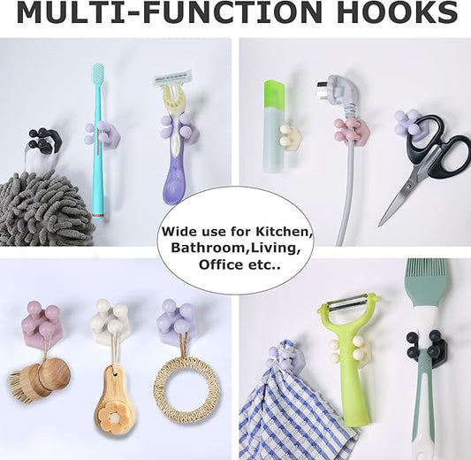 Silicone Toothbrush Holders for Bathroom - Adhesive Shower Toothbrush Holder Wall Mounted, Multi-Function Hook Waterproof Razor Holder Single Hook, Utility Plug Holder for Kitchen Living Room Office