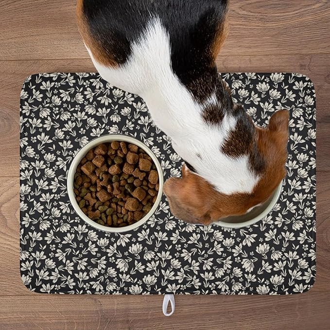 Floral Dish Drying Mat for Kitchen Counter 24x18 Inch Black Flower Drying Mat with Absorbent Reversible Microfiber Holiday Season Spring Dish Drainer Mats Rack Pad for Coffee Countertop Protector