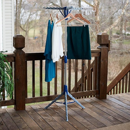 Household Essentials 5009-1 Collapsible Portable Indoor Tripod Clothes Drying Rack for Hanging Laundry | Silver and Blue Medium