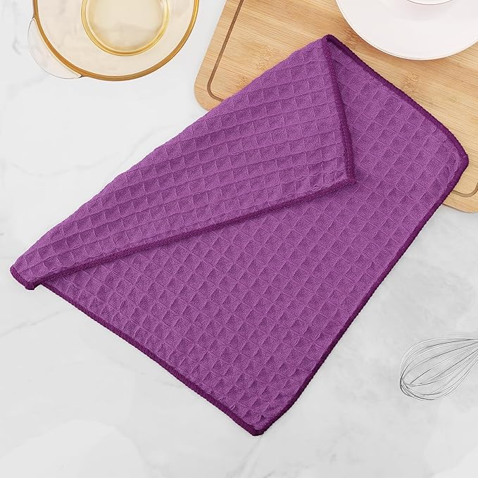 Homaxy Microfiber Waffle Weave Kitchen Dish Cloths, 12 x 12 Inch Ultra Absorbent and Solid Color Dish Towels for Kitchen Fast Drying Dishcloth for Washing Dishes, 12 Pack, Purple