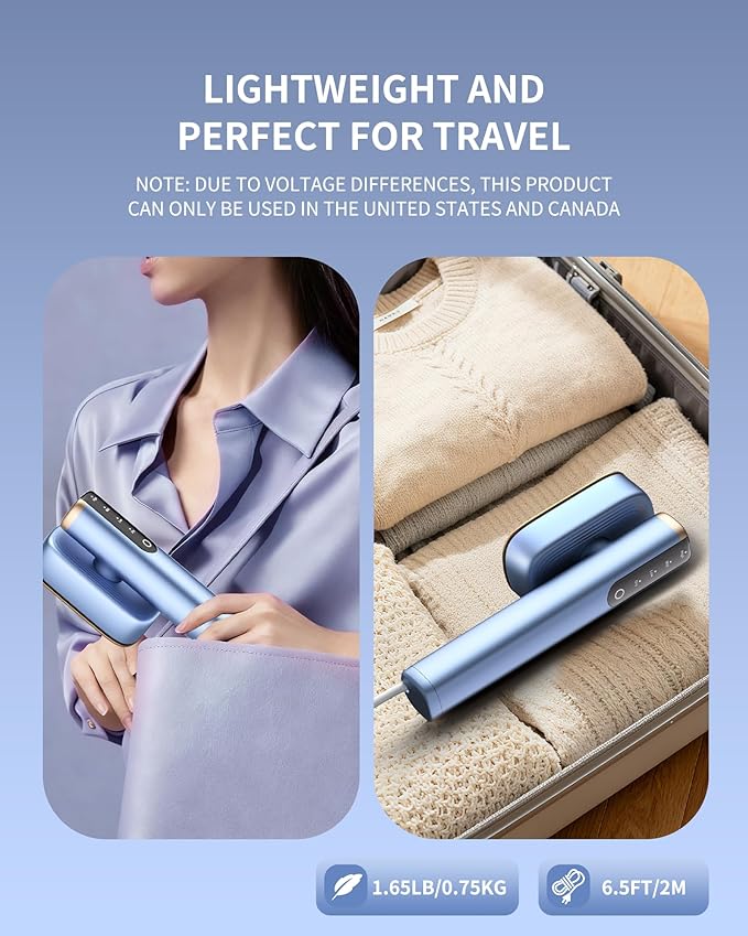 MIYOKO 2-In-1 Steamer & Iron for Clothes, 15s Fast Heat-up 1200W Portable Handheld Garment Steamer, Travel Size with Large Ceramic Heat Panel, 25 G/MIN Powerful Steam Quick Wrinkle Removal, 110V-120V