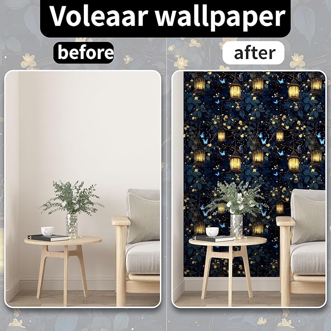 Extra Long Dark Floral Peel and Stick Wallpaper, 17.5In x 393In Fantasy Wonderland Forest Self-Adhesive Removable Wall Paper for Bedroom Cubicle Cabinet Drawer, Vinyl Contact Paper Black Blue