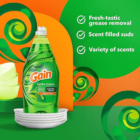 Gain Ultra Dishwashing Liquid Dish Soap,Original Scent,38 fl oz,(Pack of 3)