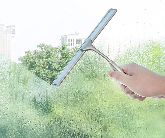 Shower Squeegee for Shower Doors 10 Inch Bathroom Squeegee for Windows,Kitchen,Mirror and Car Glass, Stainless Steel with Adhesive Hook