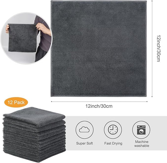 SINLAND Microfiber Cleaning Cloth Super Absorbent Kitchen Dish Cloths Quick Dry No Streak Dish Rags Glass Cloths 12inchx12inch 12 Pack Grey