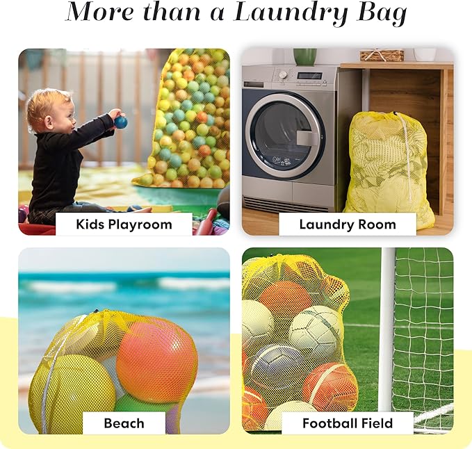 Handy Laundry Mesh Laundry Bags XL 24" x 36" – Heavy Duty, Durable Drawstring Bag for Delicates, College Dorm, Travel, Storage, Machine Washable, Foldable, 2-Pack (Yellow)