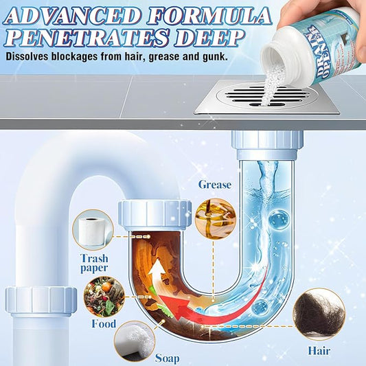 Drain Cleaner, Drain Clog Remover 260g, Fast-Acting Pipeline Dredging Agent, Heavy Duty Grease and Food Clogs for Kitchen Sink, Toilet, Shower, Sink Unblocker for Hair