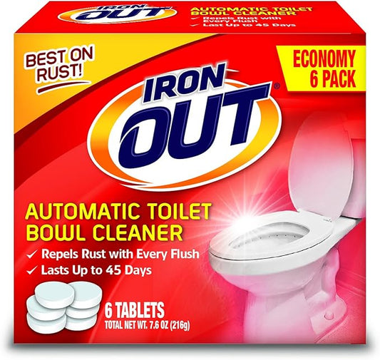 Iron Out Automatic Toilet Bowl Cleaner, 6 Tablets, and Rust Stain Remover Gel Spray