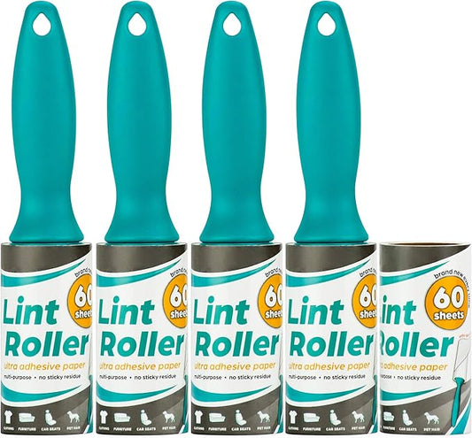 DecorRack Lint Rollers with Extra Refill, Pet Hair Remover, 300 Extra Sticky Sheets, 4 Lint Rollers Dog & Cat Hair Removal, Lint, Dust from Clothes, Furniture and More (5 Pieces)