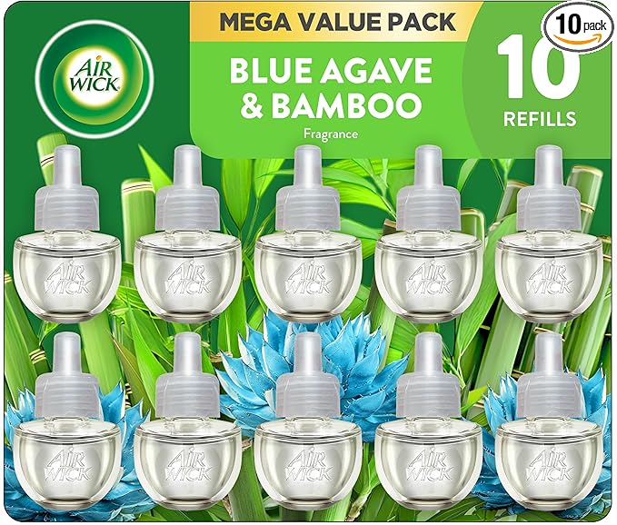 Air Wick Plug in Scented Oil Refill, 10ct, Blue Agave and Bamboo, Air Freshener, Essential Oils