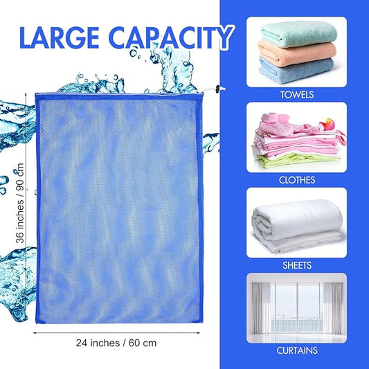 Berlune Large Mesh Laundry Bags, 24 x 36 Inch Bulk Wash Set with Drawstring for Commercial Use, Dorms, Vacation Rentals, Laundromats, Apartments & Facilities(Blue,30)