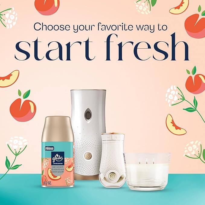 Glade PlugIns Refills Air Freshener, Juicy Peach & Elderflower, Scented and Essential Oils for Home and Bathroom, 0.67 Fl Oz, 5 Count