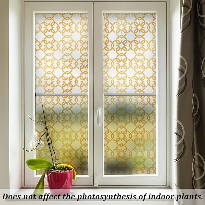 DKTIE Celtic Knot Seamless Pattern Full Privacy Window Film for French Doors Stained Glass Look Art Deco Background Japanese Overlap Circle Net (C650, 17.7'' x 78.7'')