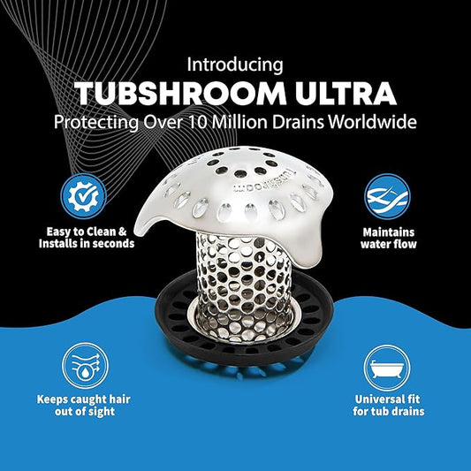 TubShroom Ultra Revolutionary Bath Tub Drain Protector Hair Catcher/Strainer/Snare, Stainless Steel, Stainless Combo