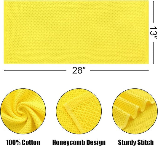 Kitinjoy 100% Cotton Waffle Weave Kitchen Hand Towels (13 x 28 Inches, Yellow), 4-Pack Super Soft and Absorbent Dish Towels for Drying Dishes