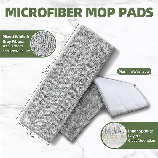 Flat Mop Pads 6pcs for Mop and Bucket Set with Wringer Replacement Microfiber Cloths Compatible with Floor Cleaning Mop Bucket Set - 15.7" X 4.5"