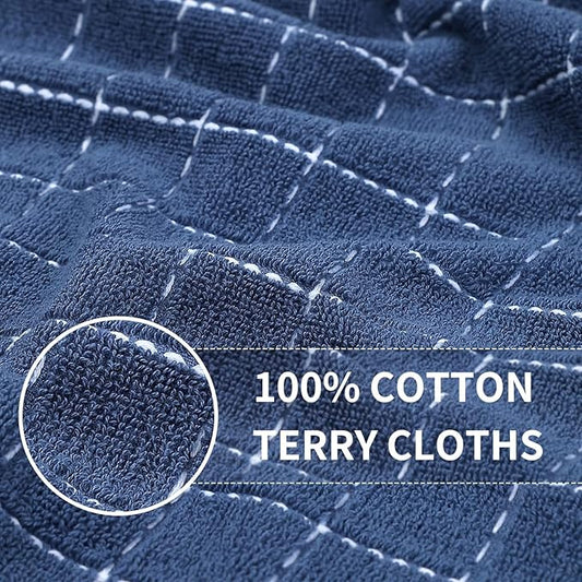 Homaxy 100% Cotton Terry Kitchen Towels(Navy Blue, 13 x 28 inches), Checkered Designed, Soft and Super Absorbent Dish Towels, 12 Pack
