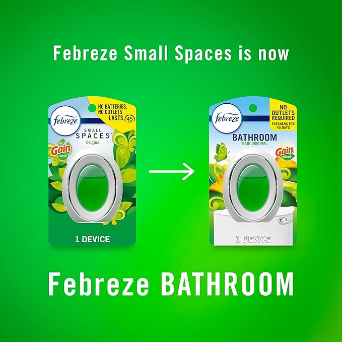 Febreze Bathroom Air Freshener, Odor-Fighting, Plug In Alternative, Air Fresheners for Small Spaces in Home, Bathroom, Kitchen, & Closet, Pet & Litter Box Odor Fighter, Gain Original Scent, 4ct