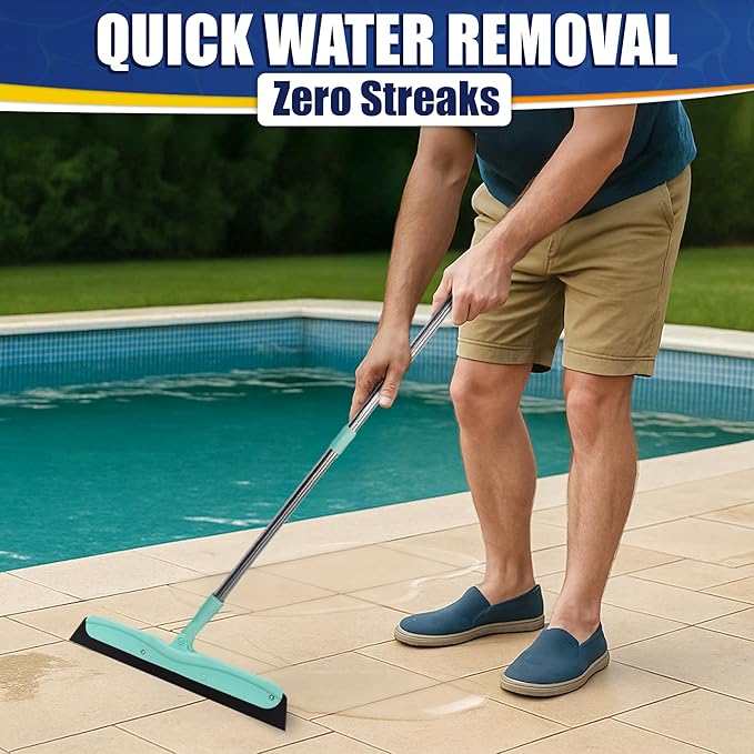 Floor Squeegee - 34.5" Telescoping Squeegee for Window Cleaning with Durable Stainless Steel Blade for Clear Surface Wiping - Suitable for Bathroom Mirrors, Car Windows and Home Surfaces