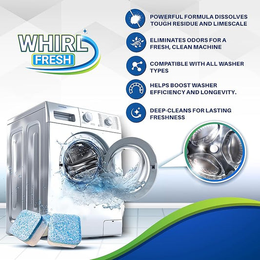 Washing Machine Cleaner Tablets, 24 Pack–Deep Cleaning Tablets for Top & Front Load HE Washer Cleaners, Descaler & Deodorizer, Septic Safe, Cleans Drum, Tub, Seal & All Internal Parts