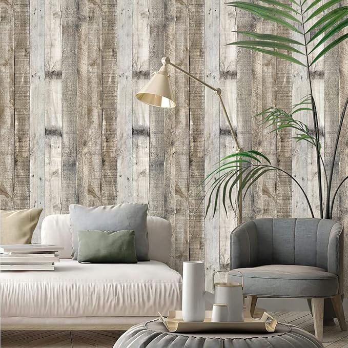 Livebor Light Gray Wood Contact Paper Peel and Stick Wallpaper 17.7”x 196.8” Wood Wallpaper Peel and Stick Shiplap Contact Paper Wood Plank Self Adhesive Wallpaper Distressed Wood Wall Paper