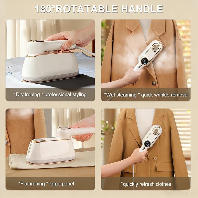 Travel Steamer for Clothes Portable, 1200W Handheld mini travel Steam Iron 4 Mode with LCD Displa Powerful Wrinkle Remover, Garment Steamer for Home, Dorm, Travel 120V