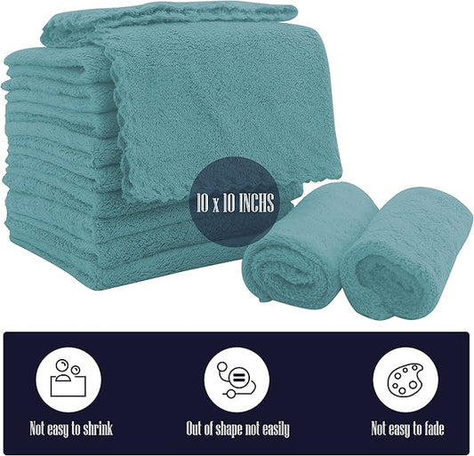 16 Pack Baby Washcloths - Luxury Coral Fleece - Extra Absorbent and Soft Wash Clothes for Newborns, Infants and Toddlers - Suitable for Sensitive Skin and New Born - Baby Shower - Teal, 10x10 Inch