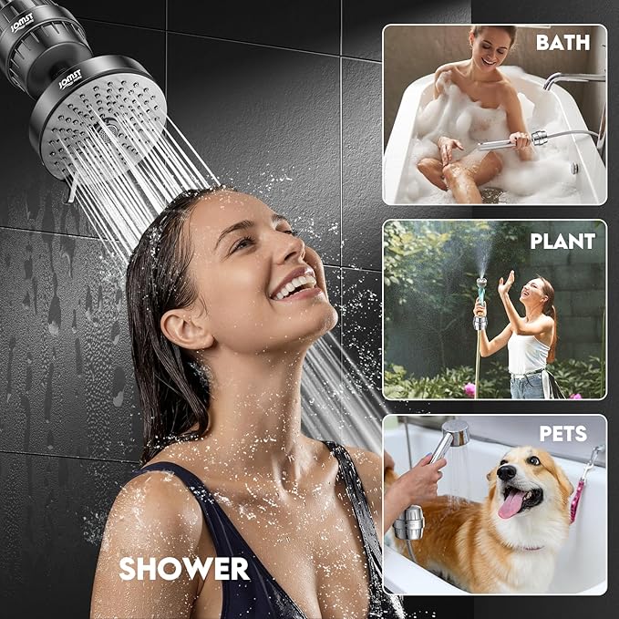 Filtered Shower Head COMBO – for Healthier Skin & Hair | 3 Mode High Pressure Shower Heads with 25-Stage Filtration | Removes 99.947% Chlorine & Heavy Metals | Shower Head ith Filters Set- Black