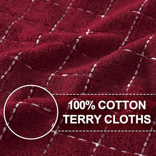 Homaxy 100% Cotton Terry Kitchen Towels(Brick Red, 13 x 28 inches), Checkered Designed, Soft and Super Absorbent Dish Towels, 12 Pack