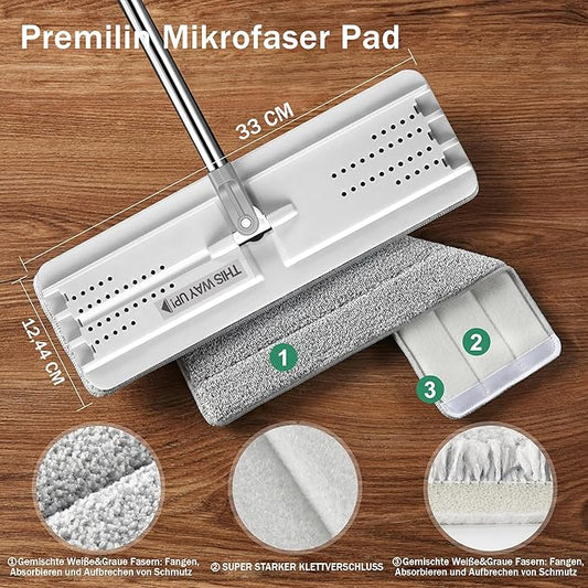 JOYMOOP Flat Mops, Microfiber Mop for Floor Cleaning and Wall Cleaner, 50" Mop Handle with Flexible 13" Flat Head with a Microfiber Mop Pad - White