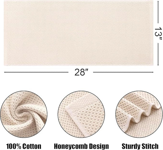 Kitinjoy 100% Cotton Waffle Weave Kitchen Hand Towels (13 X 28 Inches, Beige), 12-Pack Super Soft and Absorbent Dish Towel for Drying Dishes