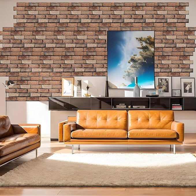 3D Wall Panels Peel and Stick - 10 Pack Brick Textured PVC Panels, Waterproof Self-Adhesive Wall Tiles for Accent Walls, Kitchen, Bathroom, Bedroom & Office Decor