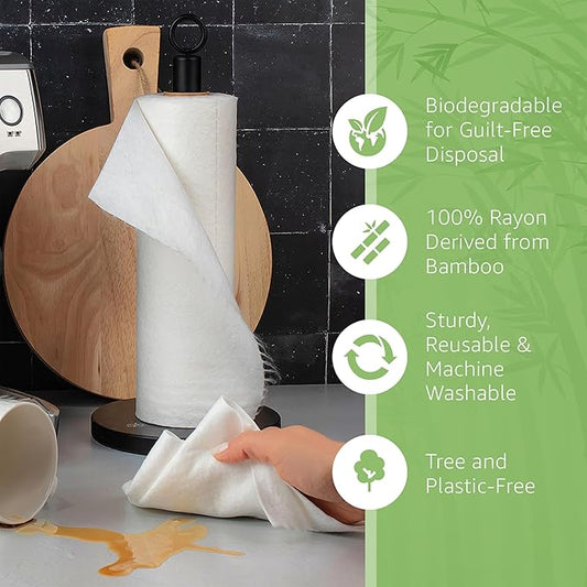 Reusable Paper Towels Bamboo | Ultra Absorbent & Durable | Reusable Paper Towel Washable Roll | FSC Certified | 100% Rayon Derived From Bamboo | Towel Alternative | 20 Sheets, 12"x11" | 1 Roll