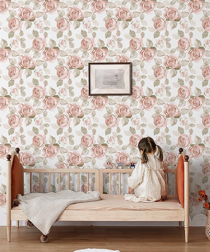 Heroad 16.1''x118'' Vintage Floral Peel and Stick Wallpaper Flower Contact Paper Retro Wall Paper Waterproof Removable Self Adhesive Wallpaper for Bedroom Living Room Cabinet Rose Decor Vinyl Roll