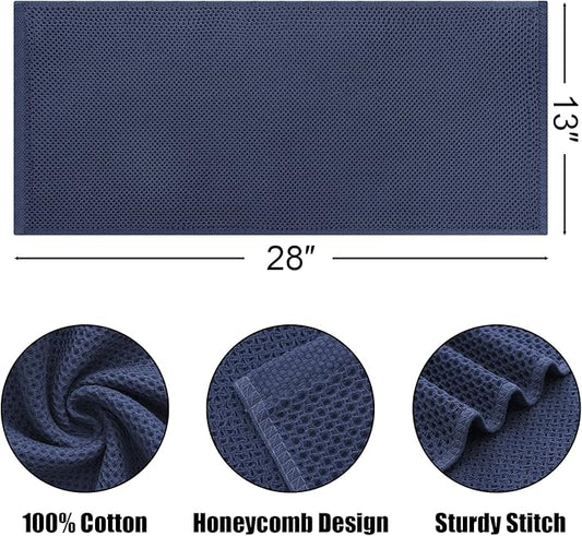 Kitinjoy 100% Cotton Waffle Weave Kitchen Hand Towels (13 X 28 Inches, Navy Blue), 6-Pack Super Soft and Absorbent Dish Towel for Drying Dishes