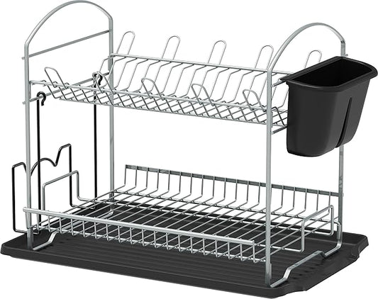 Simple Houseware 2-Tier Dish Rack with Drainboard, Silver