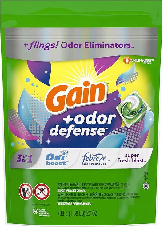 Gain Flings 3-in-1 Laundry Detergent Soap Pacs, Super Fresh Blast Scent, 3 Bag Value Pack, HE Compatible, 111 Count