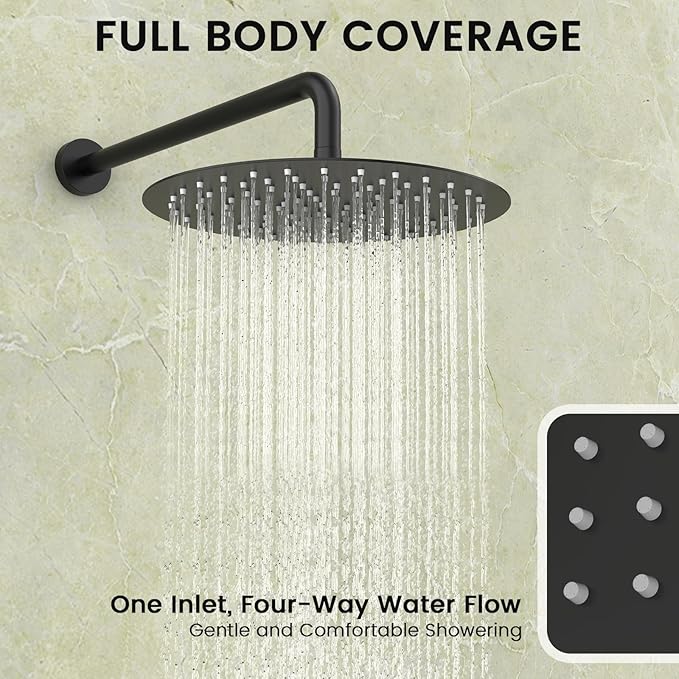 Round Shower Faucet Set with Hydro Power Temperature Display, Shower System Bathroom 10 Inch Shower Head with Handheld Spray, Wall Mounted Shower Fixtures with Shower Valve and Trim Kit, Matte Black