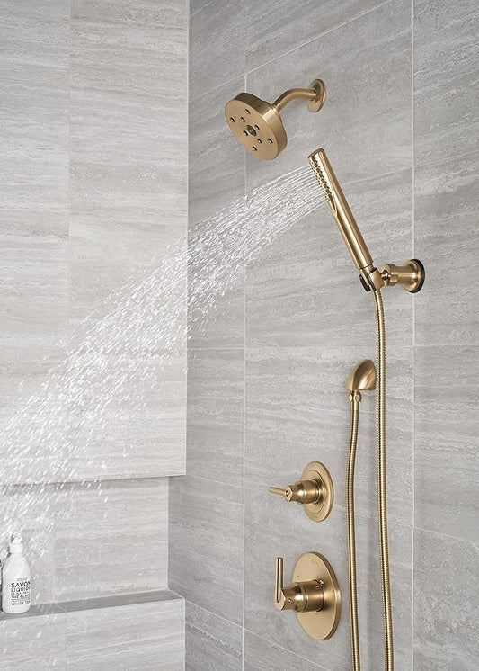 DELTA FAUCET Trinsic Single Spray Wall-Mount Hand Shower, Hand Held Shower with Hose, Gold Handheld Shower Head, Hand Shower, Handheld Shower, Champagne Bronze 5585-CZ