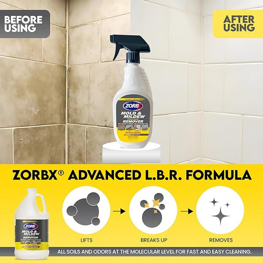 ZORBX Extra Strength Remover & Cleaner Spray 24 FL Oz – Scrub Free Formula - Bleach Free Stain & Smell Eliminator for Shower, Bathroom, Ceiling, Carpet, Cars, Walls & Wood