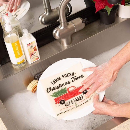 DII Swedish Dishcloths for Kitchen & Cleaning, Reusable, Machine Washable & Dishwasher Safe, Biodegradable, 7.75 x 6.75, Christmas Truck, 3 Piece