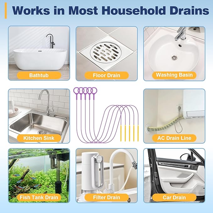 35-Inch Metal Drain Snake Hair Clog Remover, Reusable Sink Snake Drain Hair Remover Tool, Flexible Break-Resistant Plumbing Snake Drain Cleaner for Shower, Bathtub, and Kitchen Sink (5 Pack)
